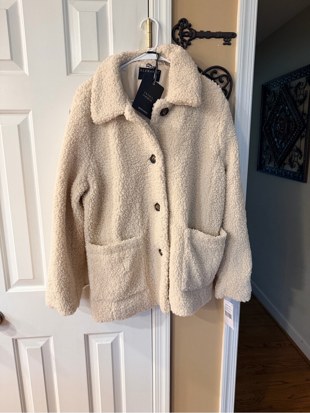 Bernardo Cream Teddy Shearling Button Jacket